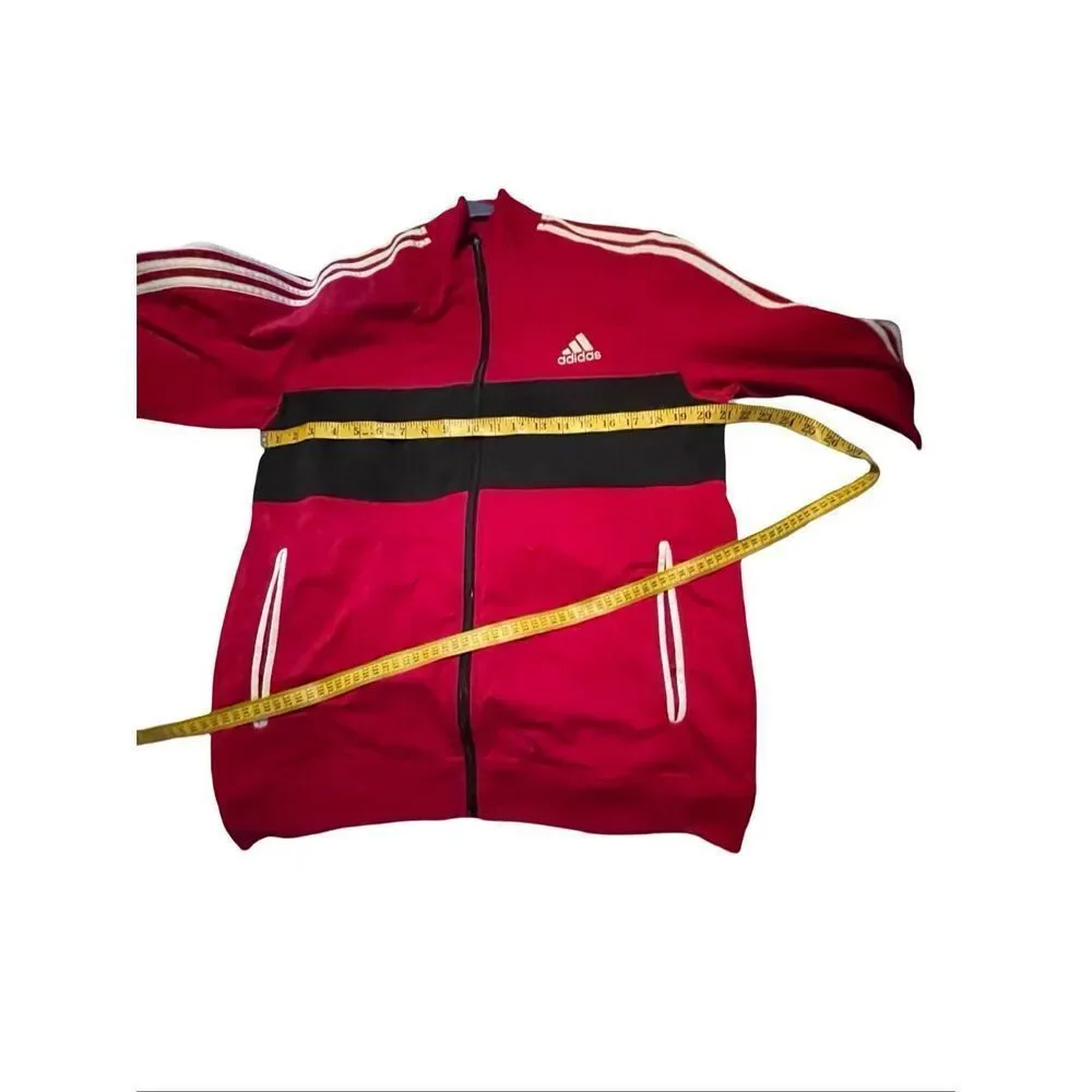 Adidas Mens Red Black White Stripes Long Sleeve Full Zip Track Jacket Large